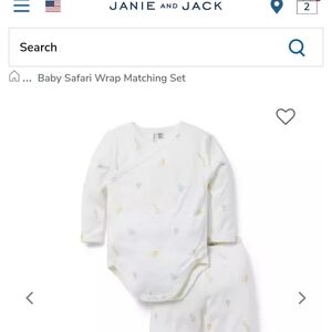 JANIE AND JACK BABY 2 matching sets. Safari and white sz 0-3months
